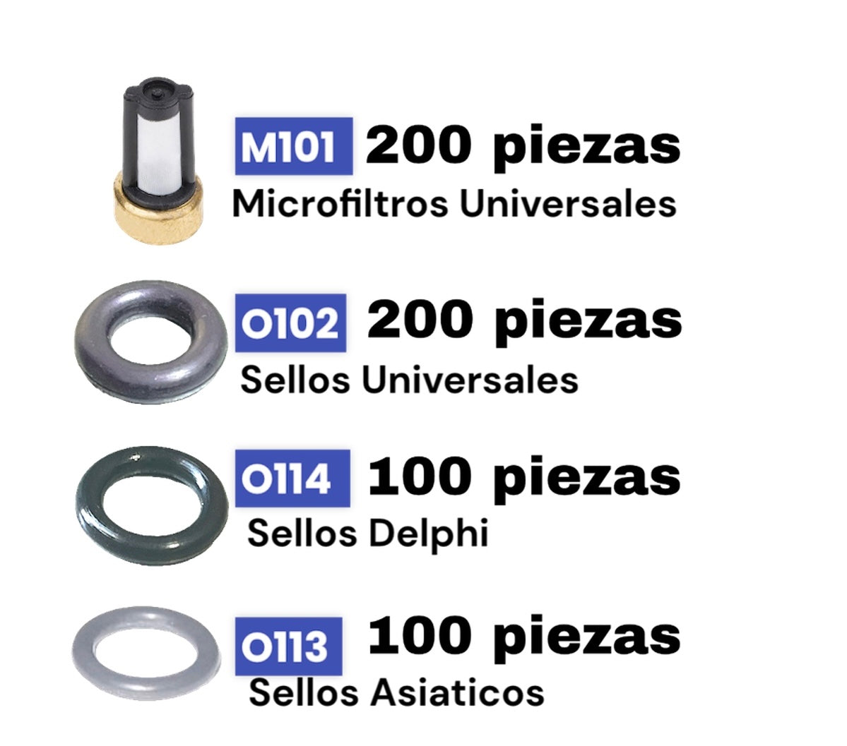 Combo de 200 Microfiltros y 200 Oring Universales, 100 Oring Asiatico y 100 Oring Delphi Envío Gratis! Total 600 unidades